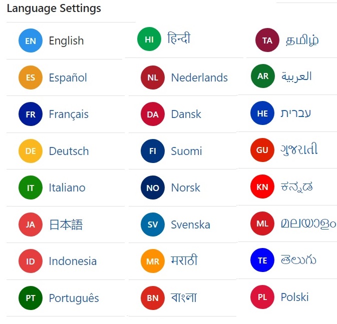 Languages supported by Quora.